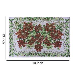 Set of 4 Cloth Cotton Placemats, Red Flowers and Green Leaves, 100% Cotton Designer Jacquard Collection, Machine Washable, Everyday Use for Dinner Table By MyMadison Home (13 X 18 Inch) (Navy Blue)