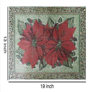 Set of 6 Dinner Dining Table Placemats 100% Cotton Red Flower Designer Jacquard Collection, Machine Washable, Anti-Skid Everyday Use Home By MyMadison Home (13 X 18 Inch)