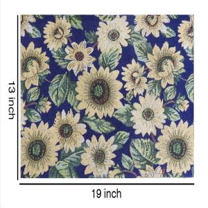 Set of 6 Cloth Cotton Placemats Sunflower Table Mats Designer Printed Jacquard Collection Machine Washable Everyday Use for Dinner Table By MyMadison Home (13 X 18 Inch) (Navy Blue)