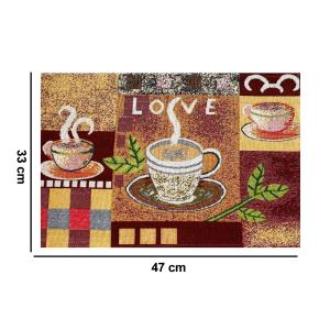 Set of 4 Pcs Cloth Placemats 100% Cotton Printed Cup of Hot Coffee Love Romantic Artwork,  Jacquard Collection Machine Washable Anti-Skid Everyday Use for Dinner Table By MyMadison Home (13 X 18 Inch) (Multi Shaded)