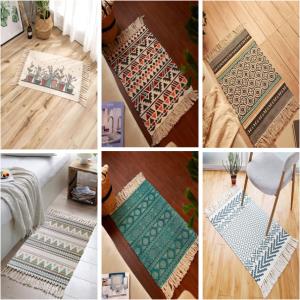 Cotton Printed Rug With Frindges Stock
