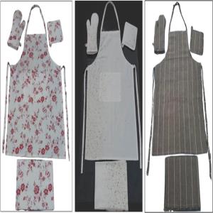 Coordinated 4 Pc Kitchen Linen Set-Apron,  Oven Mitt, Pot Holder + Kitchen Towel Stock