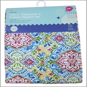 Printed Cotton Table Cloth with 8 Solid Napkin Set Stock