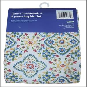 Printed Cotton Table Cloth with 8 Solid Napkin Set Stock