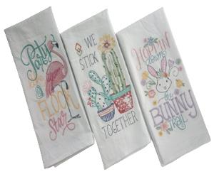 100% Cotton Embroidered Kitchen Towel Set Of 3 Stock