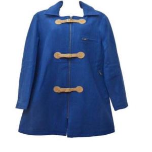 Ladies Raymond royal blue wool overcoat with suede leather closing